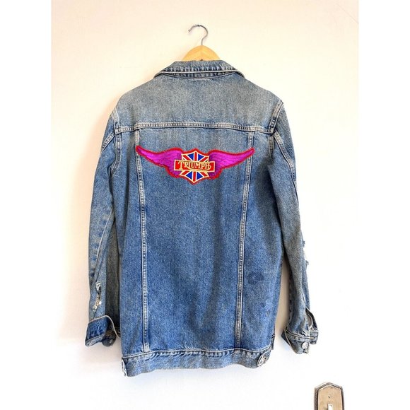 MNG by Mango RARE UNIQUE Vintage Jean Jacket Patchwork Distressed Women'… - Picture 6 of 6